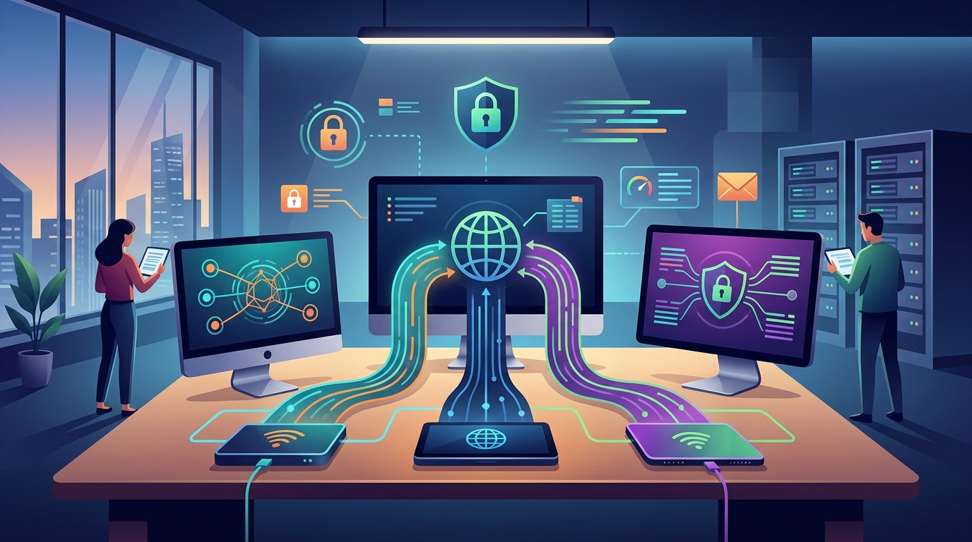 Surfshark vs NordVPN vs ProtonVPN 2026 comparison hero image showing apps on devices