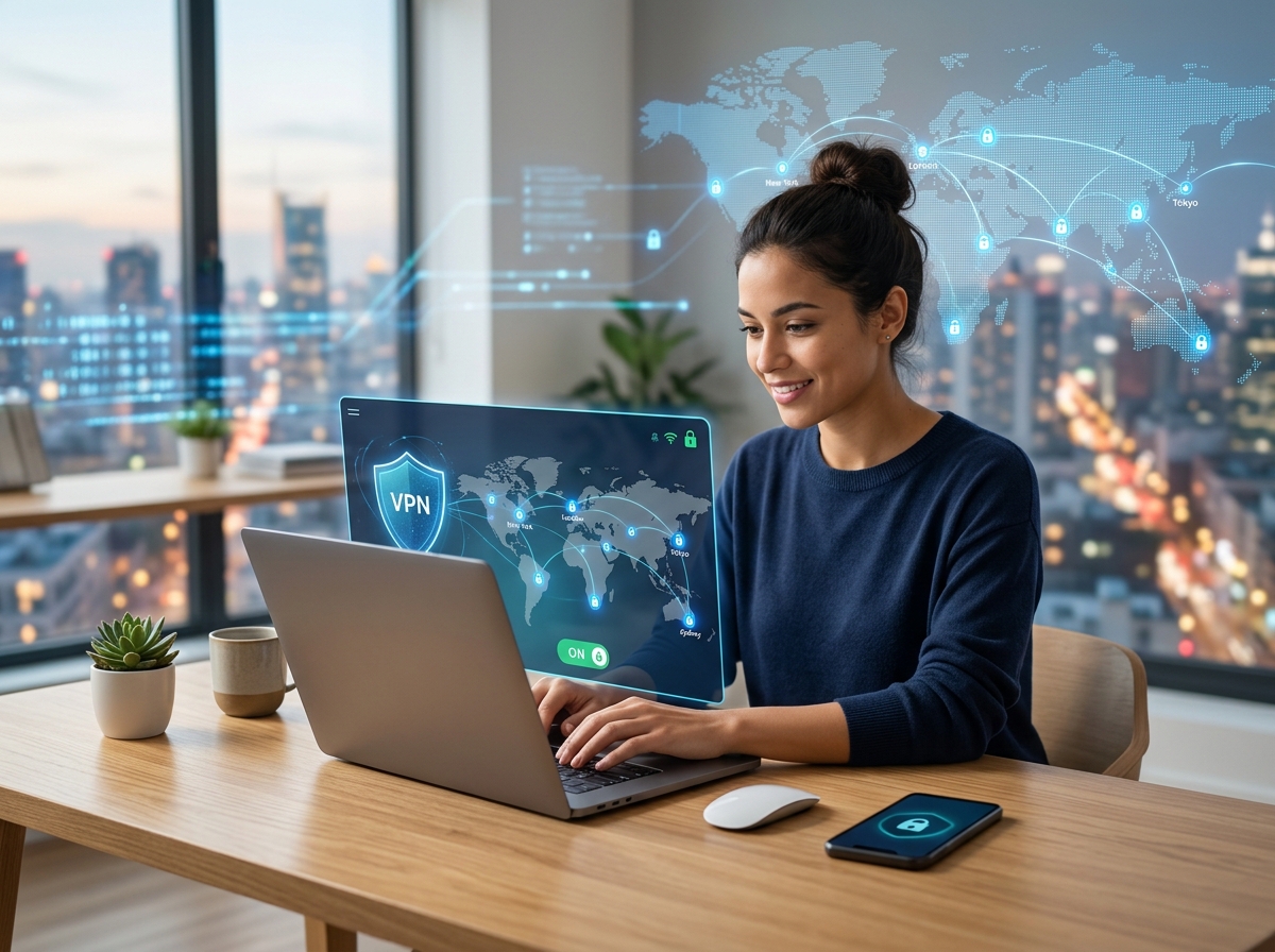 Illustration of multiple devices connected simultaneously to Surfshark VPN